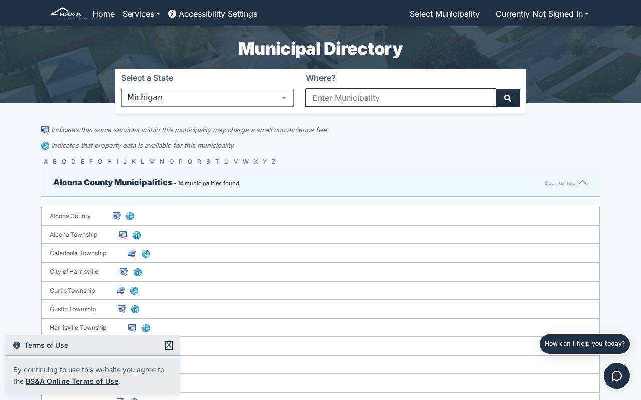 Orion Township street directory BS&A advanced record search screen