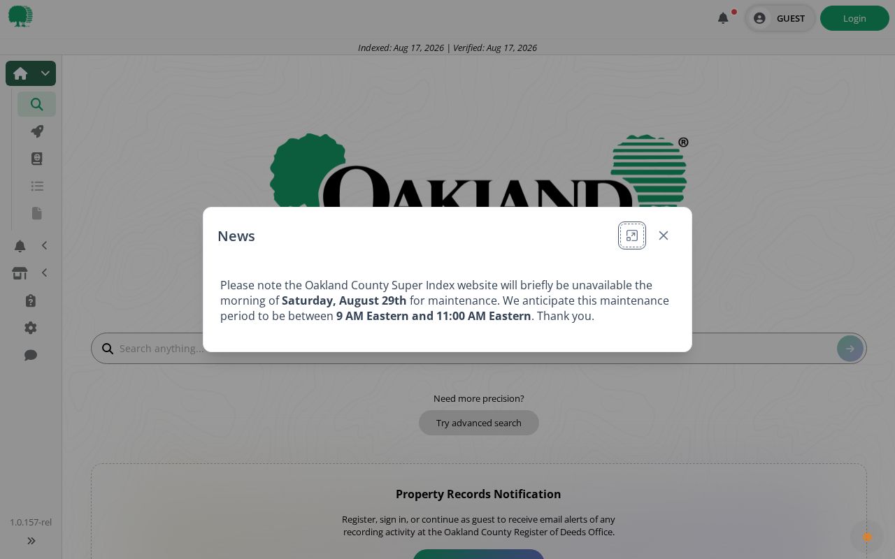 Orion Township street directory Oakland County deed index search